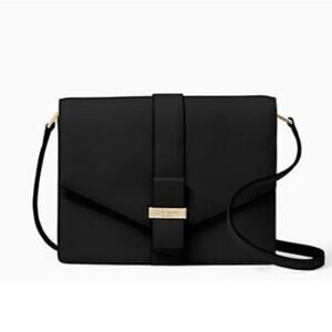 Kate‎ Spade Black Leather Crossbody Shoulder Bag Flap Gold Buckle